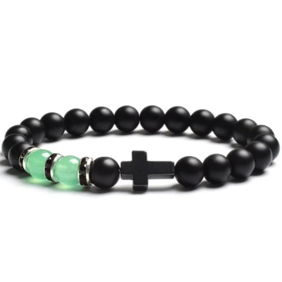Cross Bracelet,Onyx Bracelet,Gemstone Bracelet,Pray,Gift - Picture 1 of 1